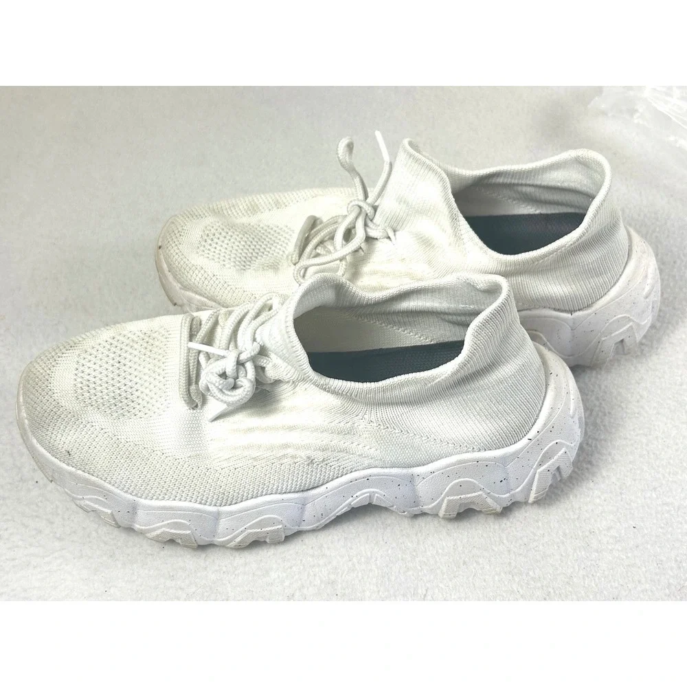 Unbranded Knit Sneakers Women Size 9 White Athleisure Walking Shoes